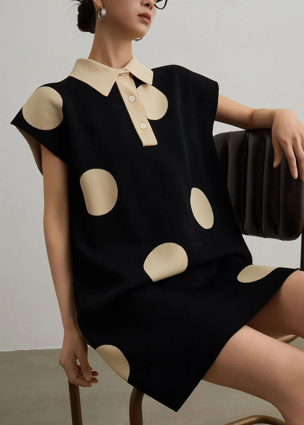 Unique Black Dot Peter Pan Collar Patchwork Knit Dresses Summer - Image 4