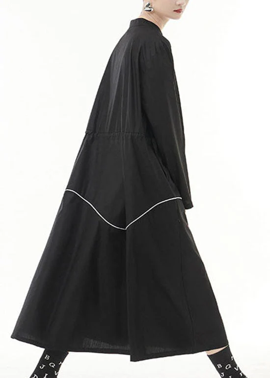 Unique Black drawstring zippered Stand Collar Dress Spring - Image 4