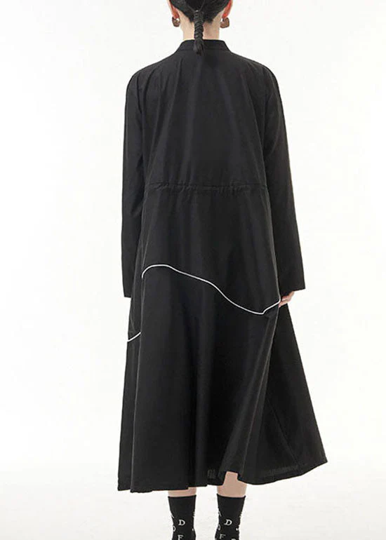 Unique Black drawstring zippered Stand Collar Dress Spring - Image 5