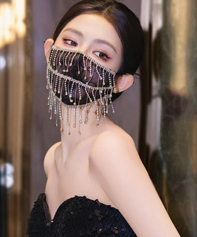 Unique Black Lace Embroidery Tassel Patchwork Mask - Image 5