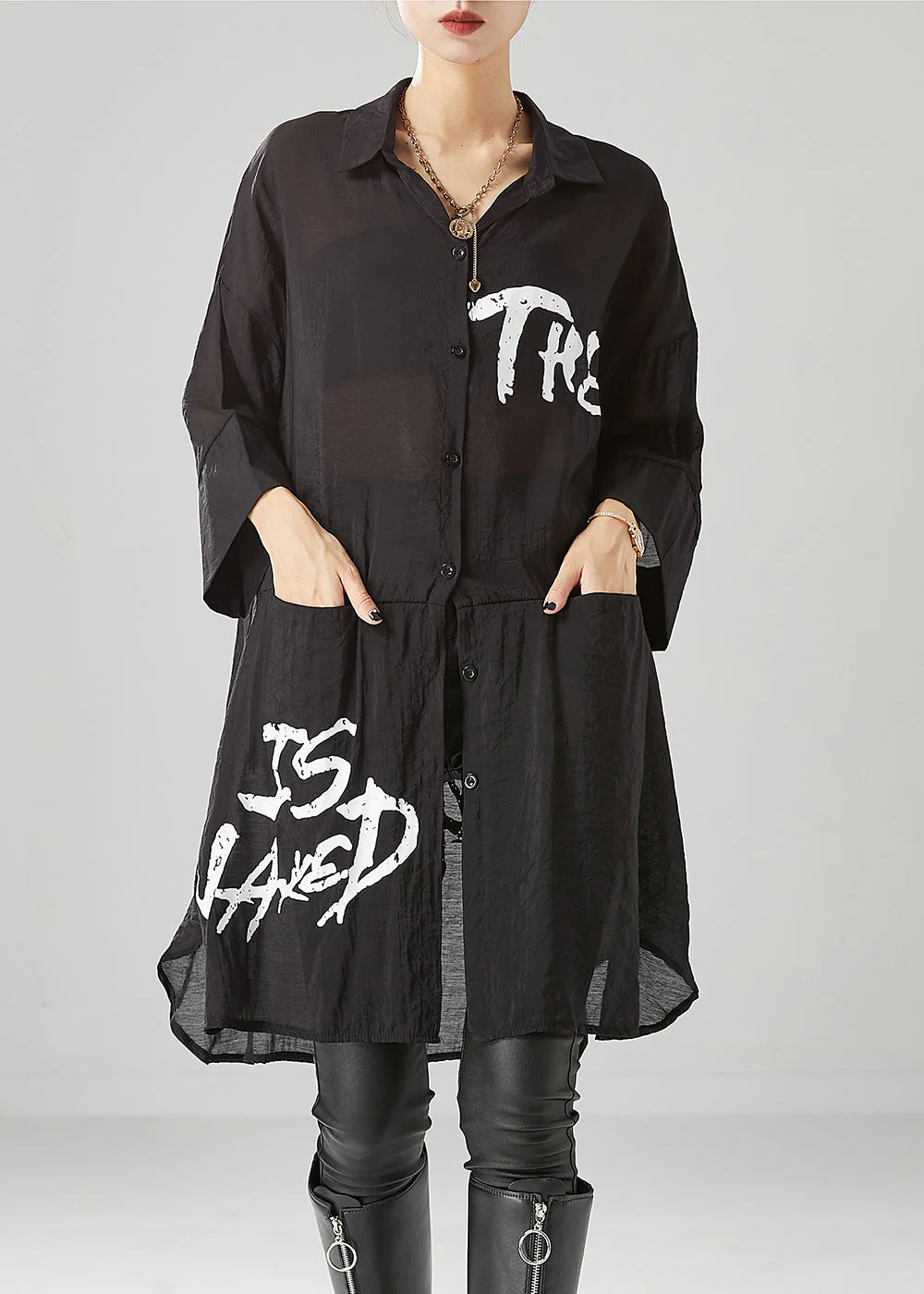 Unique Black Oversized Patchwork Cotton Dress Summer - Image 2