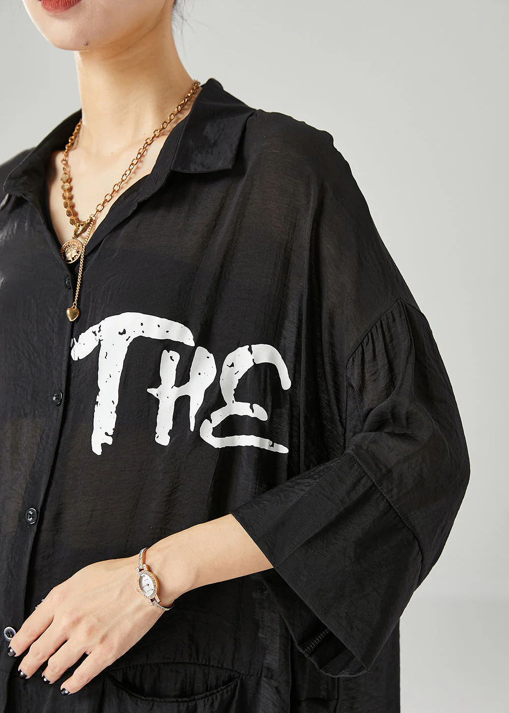 Unique Black Oversized Patchwork Cotton Dress Summer - Image 5