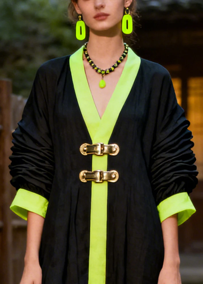 Unique Black Oversized Patchwork Cotton Maxi Dress Summer - Image 2