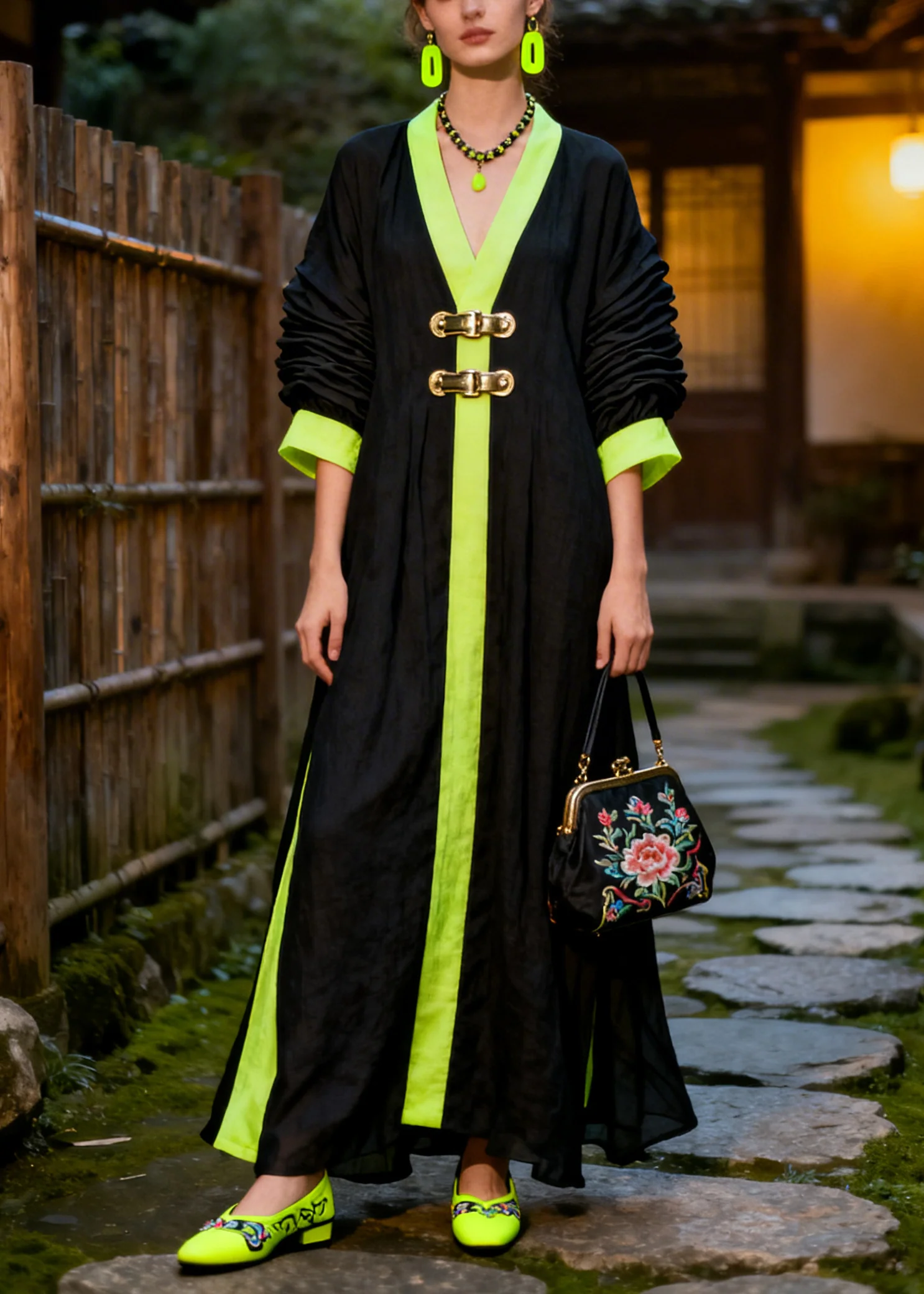 Unique Black Oversized Patchwork Cotton Maxi Dress Summer - Image 5