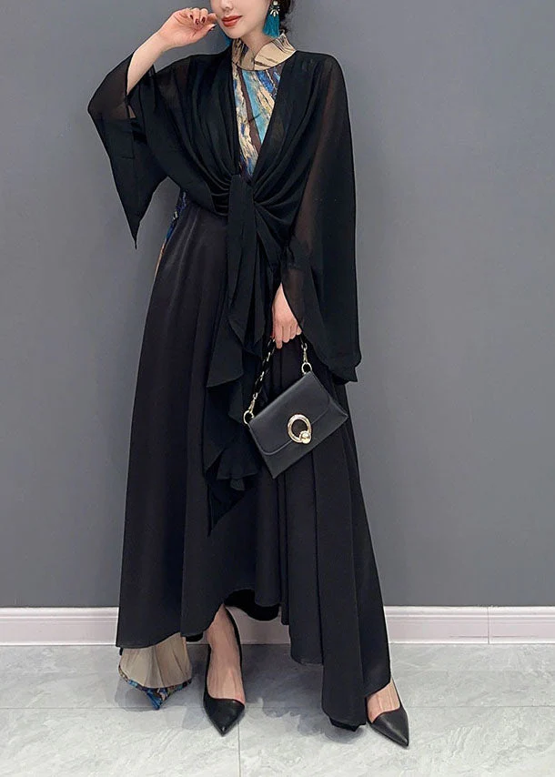 Unique Black Oversized Patchwork Exra Large Hem Chiffon Long Dress Spring - Image 2