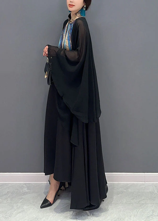 Unique Black Oversized Patchwork Exra Large Hem Chiffon Long Dress Spring - Image 3