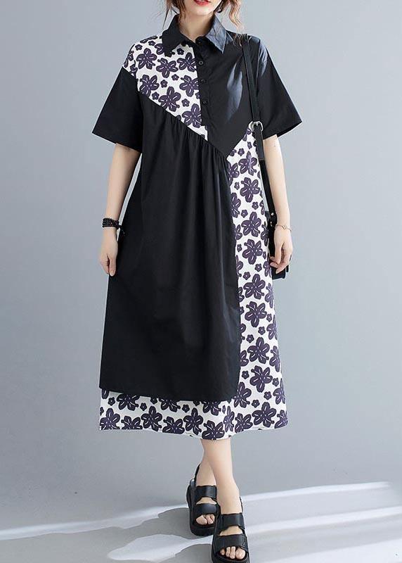 Unique Black Patchwork Print Peter Pan Collar Summer Chiffon Dress - Image 2