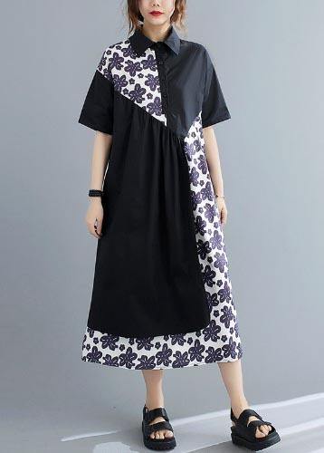 Unique Black Patchwork Print Peter Pan Collar Summer Chiffon Dress - Image 3