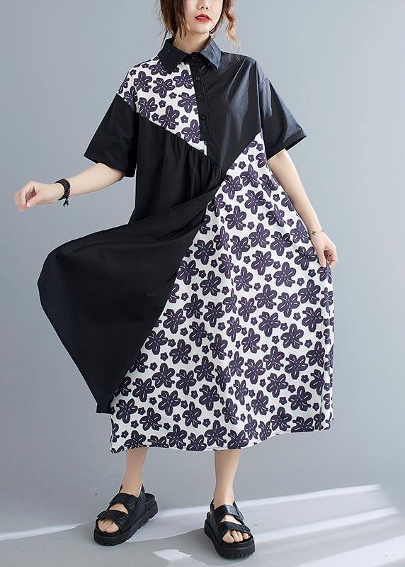 Unique Black Patchwork Print Peter Pan Collar Summer Chiffon Dress - Image 4