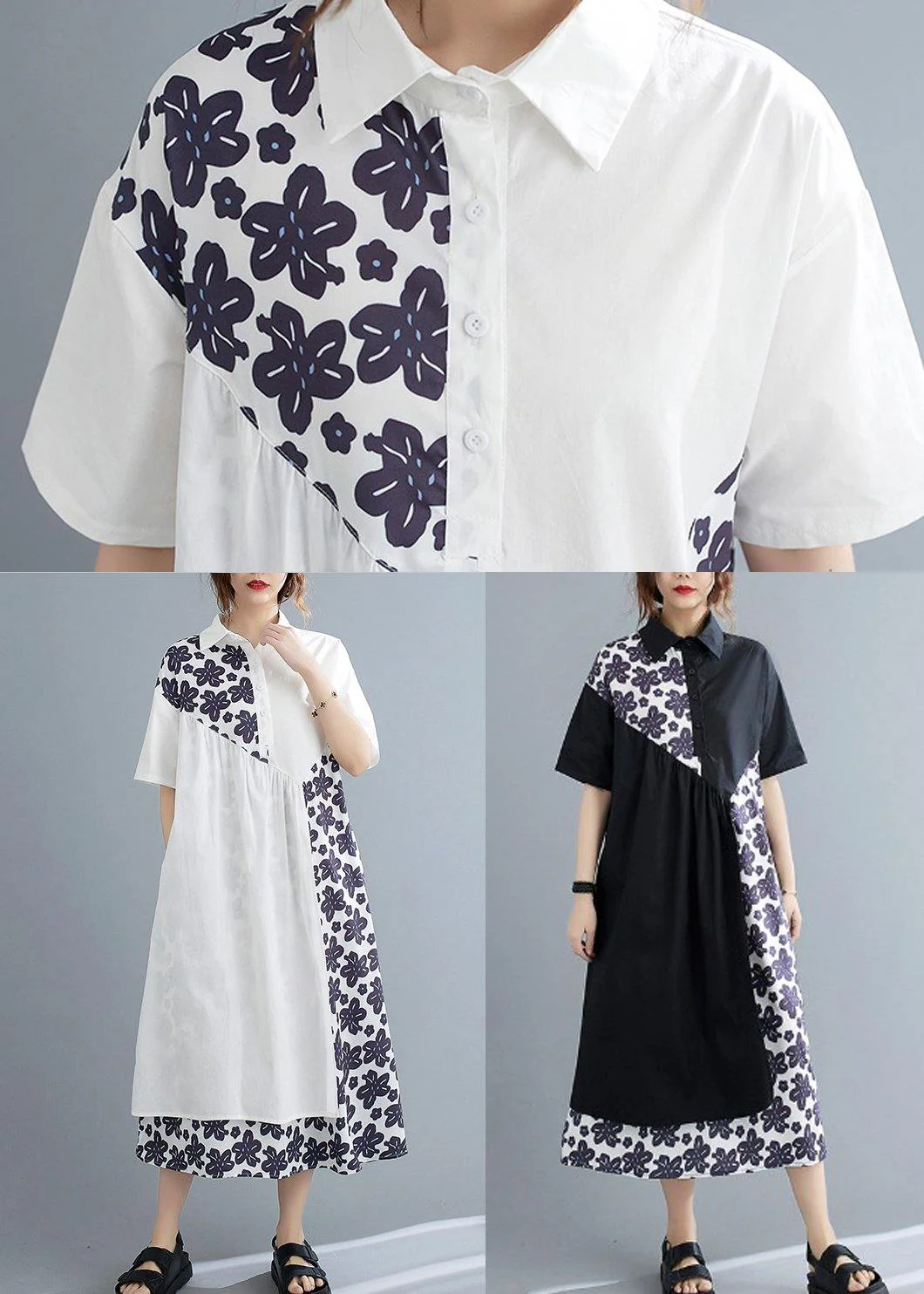 Unique Black Patchwork Print Peter Pan Collar Summer Chiffon Dress - Image 5