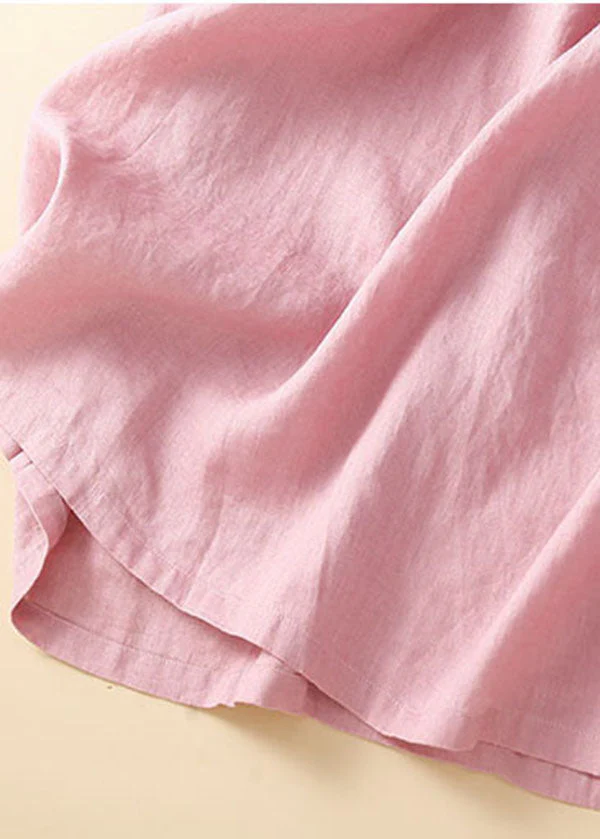 Unique Black Peter Pan Collar Wrinkled Linen Holiday Dress Short Sleeve - Image 4