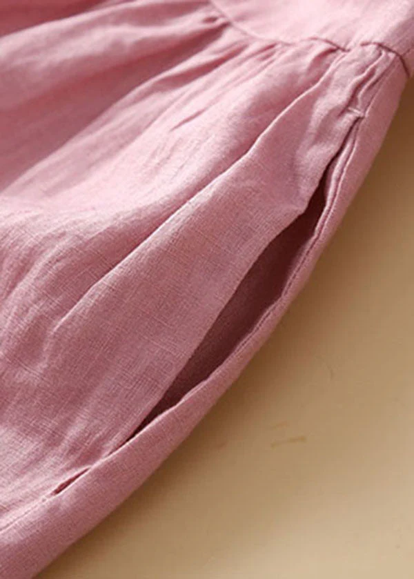 Unique Black Peter Pan Collar Wrinkled Linen Holiday Dress Short Sleeve - Image 5