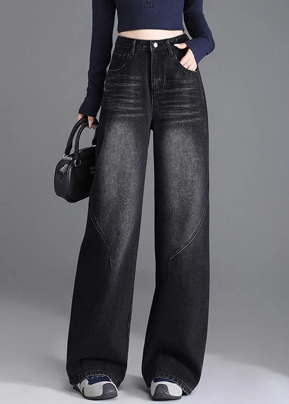 Unique Black Pockets Patchwork Denim Pants Spring - Image 3