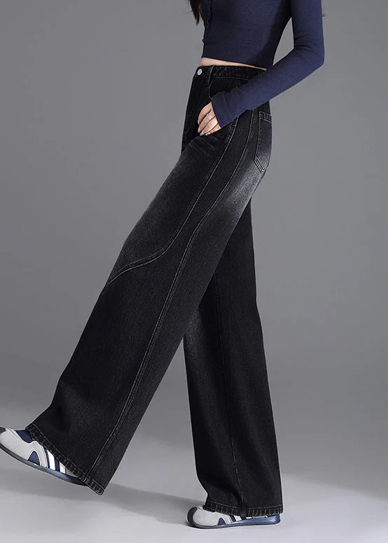 Unique Black Pockets Patchwork Denim Pants Spring - Image 4