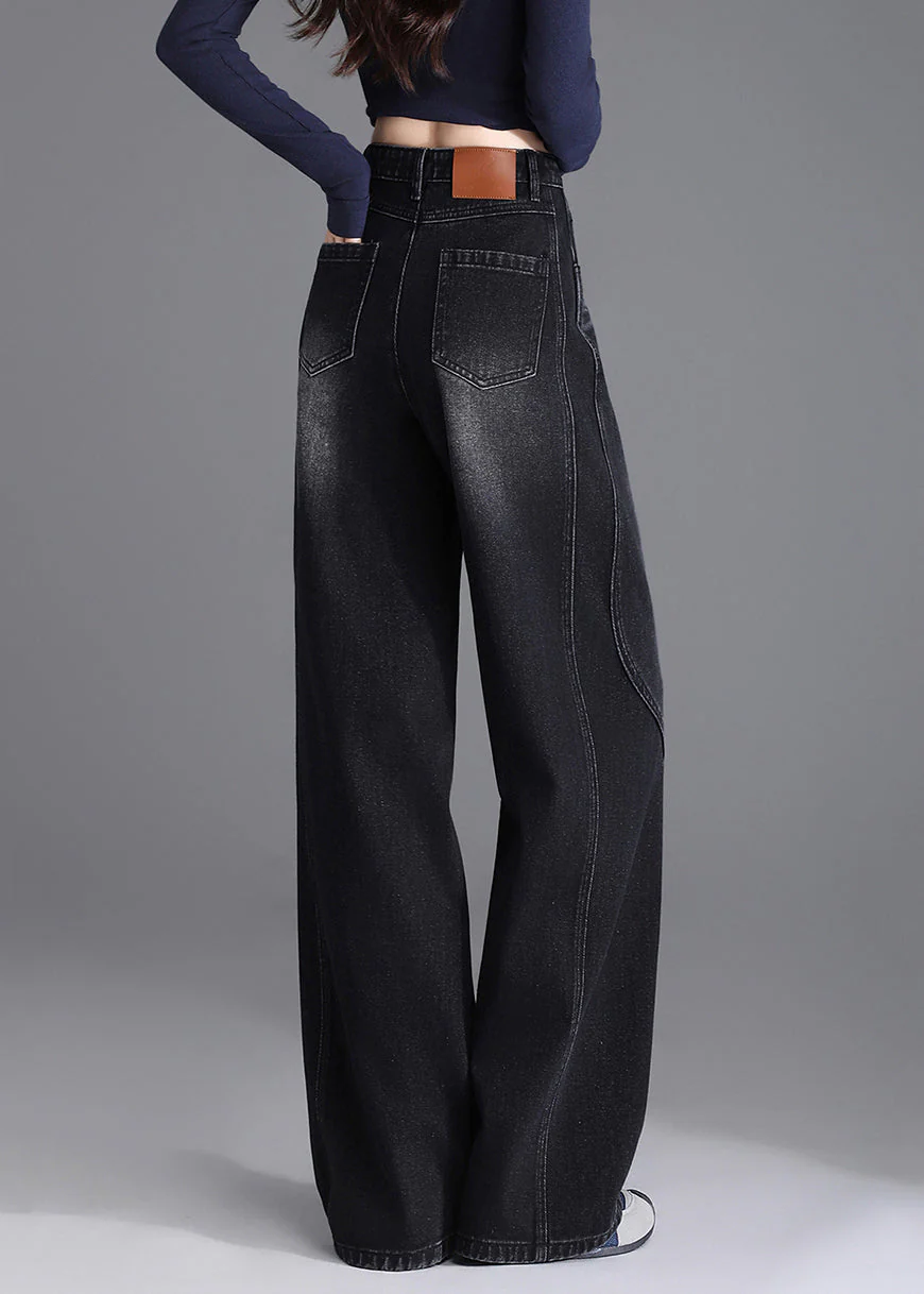 Unique Black Pockets Patchwork Denim Pants Spring - Image 5