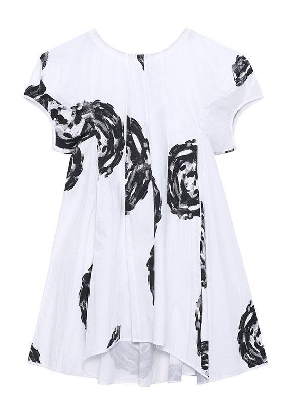 Unique Black Print O neck Cotton Puff Sleeve Mini Dress summer - Image 5