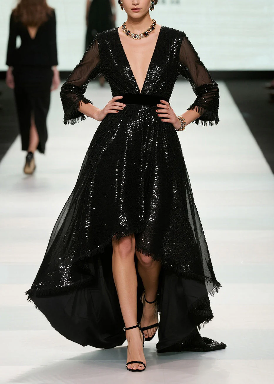 Unique Black Sequins Exra Large Hem Tulle Party Dresses Summer - Image 3