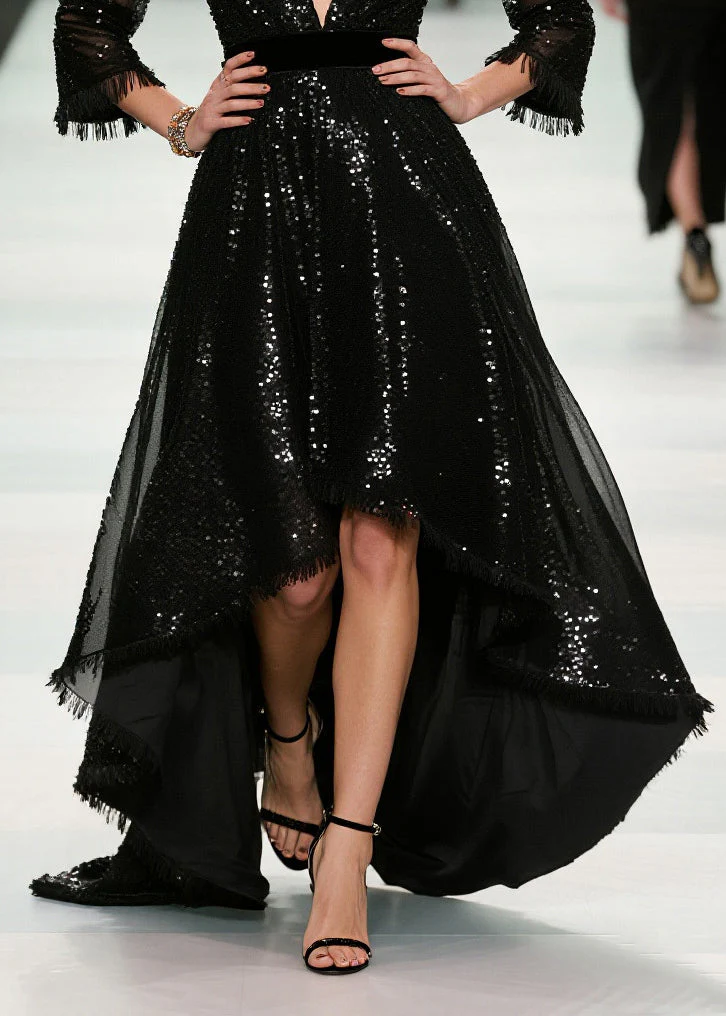 Unique Black Sequins Exra Large Hem Tulle Party Dresses Summer - Image 4
