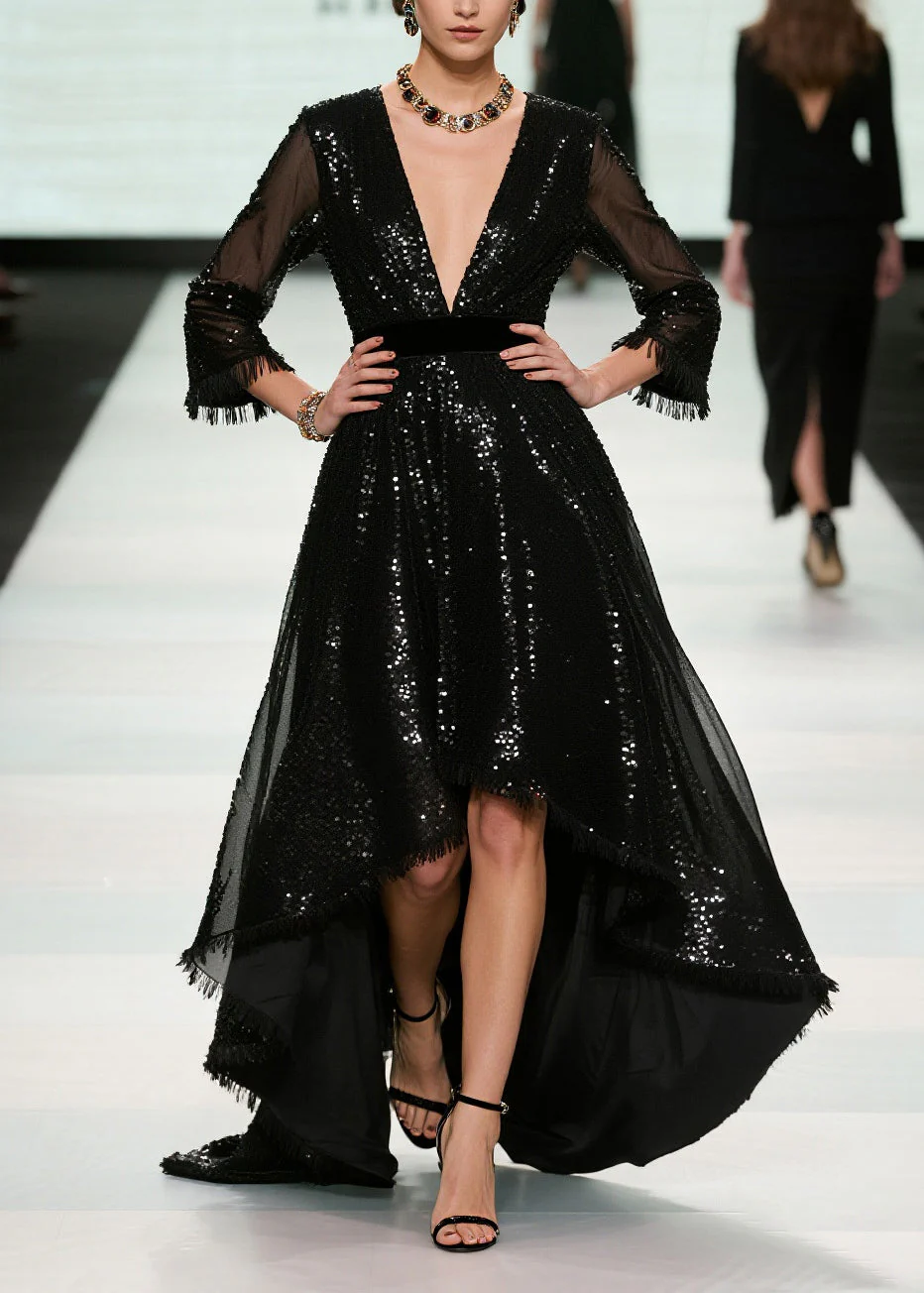 Unique Black Sequins Exra Large Hem Tulle Party Dresses Summer - Image 5