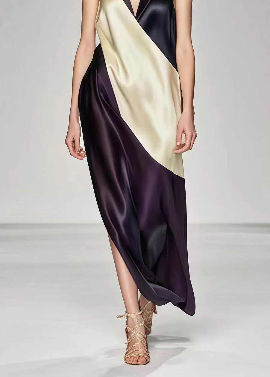 Unique Black Side Open Patchwork Silk Vestidos Dresses Summer - Image 4