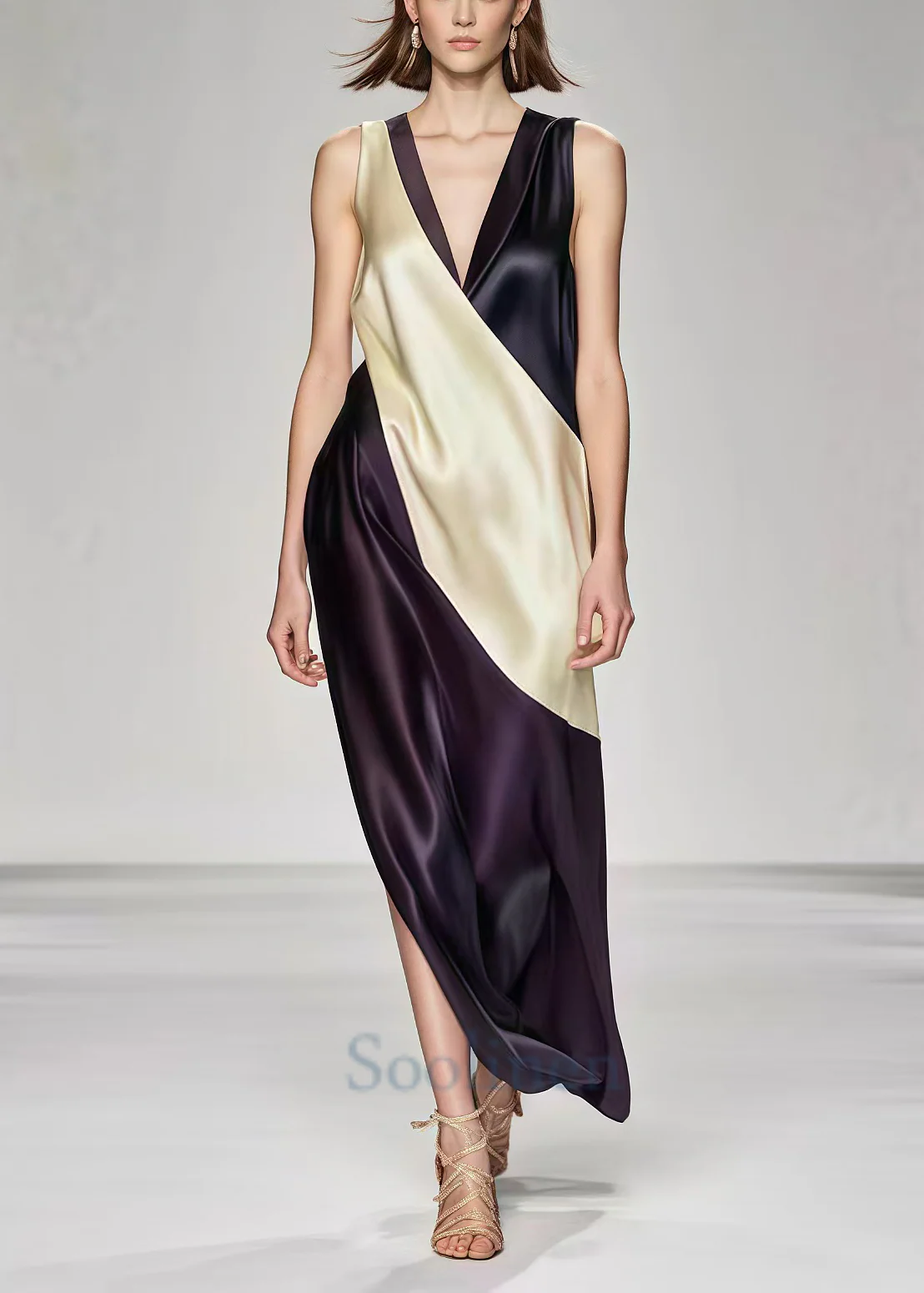 Unique Black Side Open Patchwork Silk Vestidos Dresses Summer - Image 5