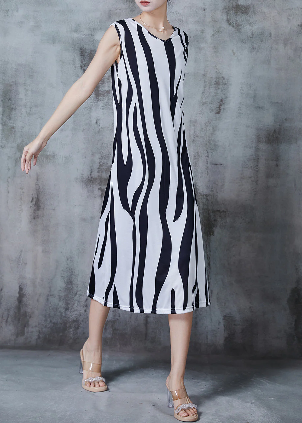Unique Black Striped Chiffon Maxi Dresses Summer - Image 2