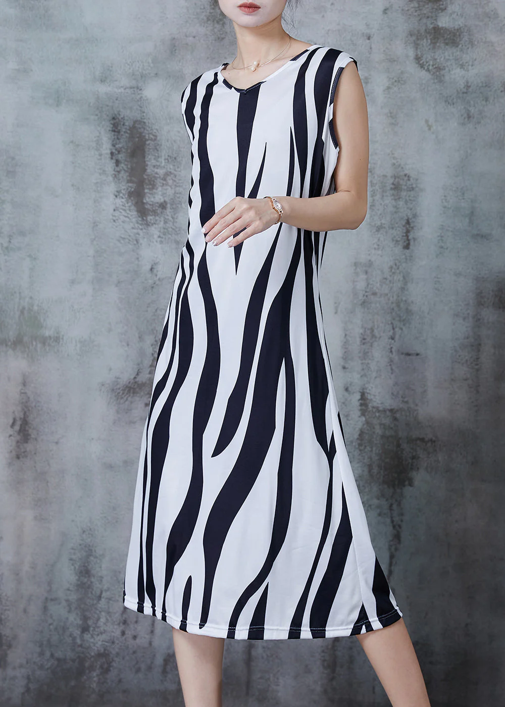Unique Black Striped Chiffon Maxi Dresses Summer - Image 3