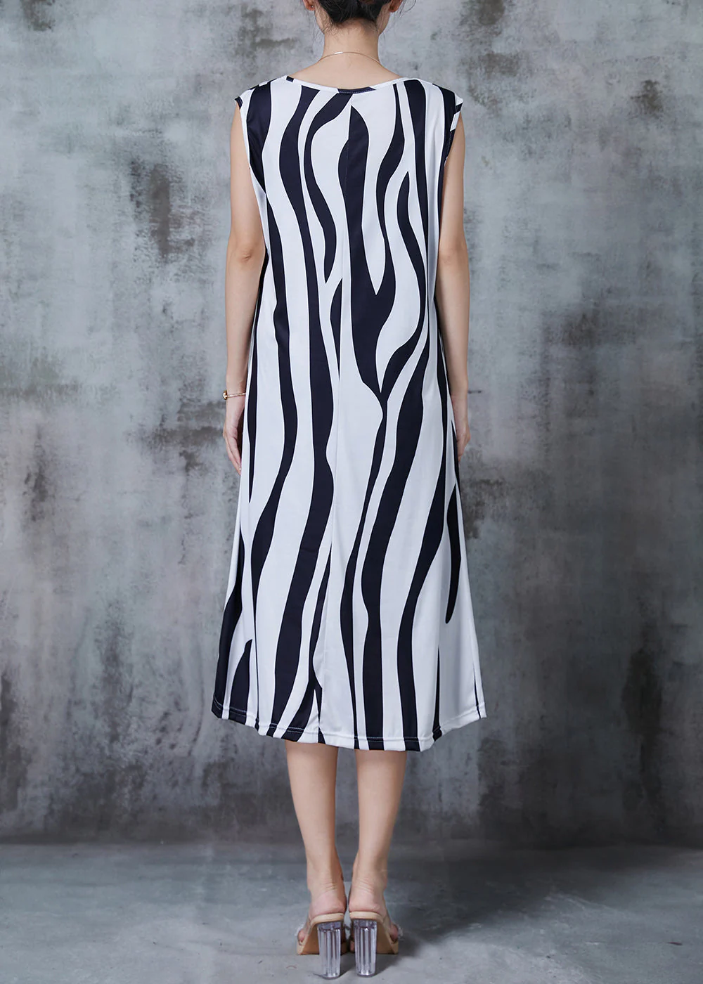 Unique Black Striped Chiffon Maxi Dresses Summer - Image 4
