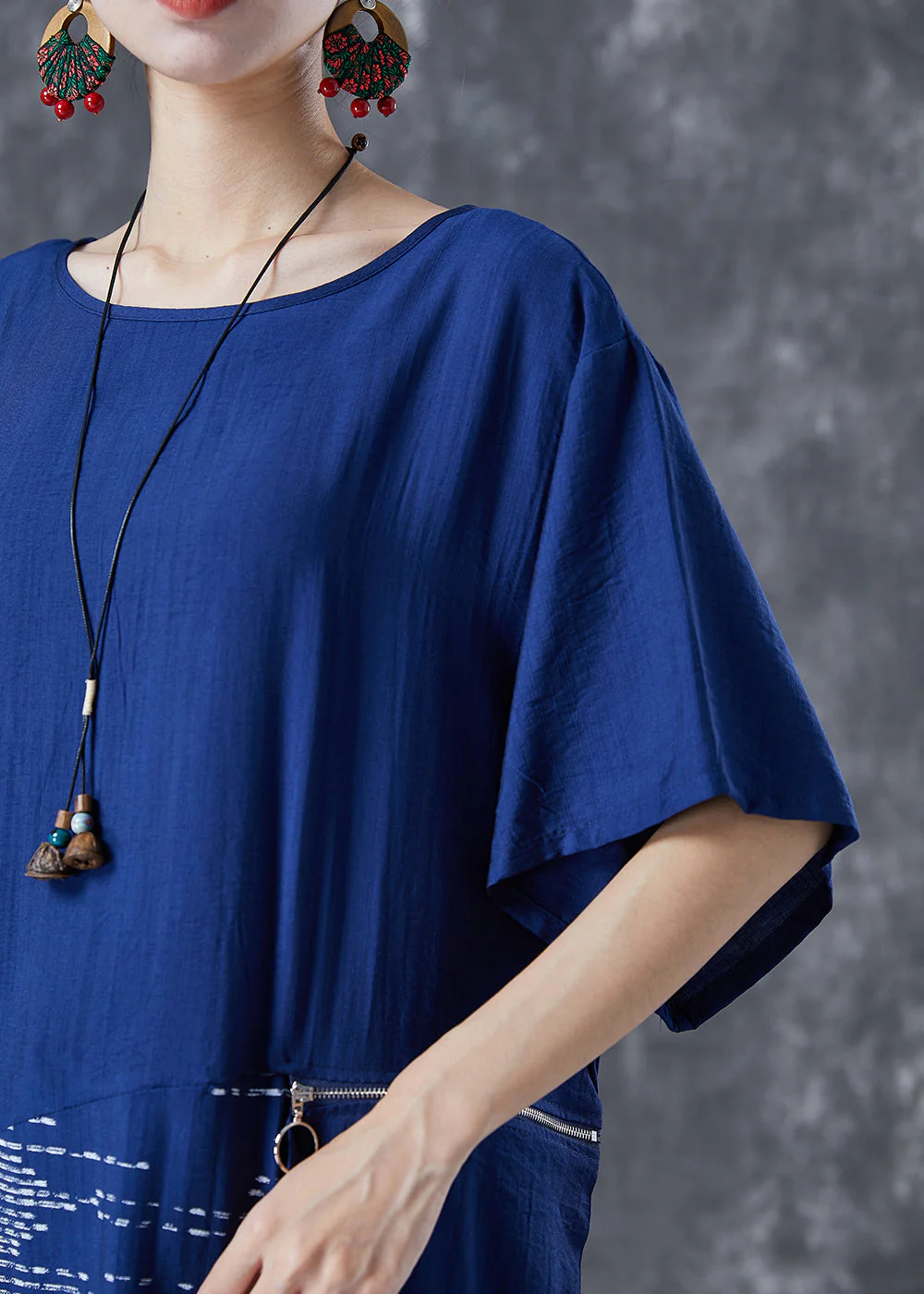 Unique Blue Asymmetrical Patchwork Zippered Cotton Dresses Summer - Image 5
