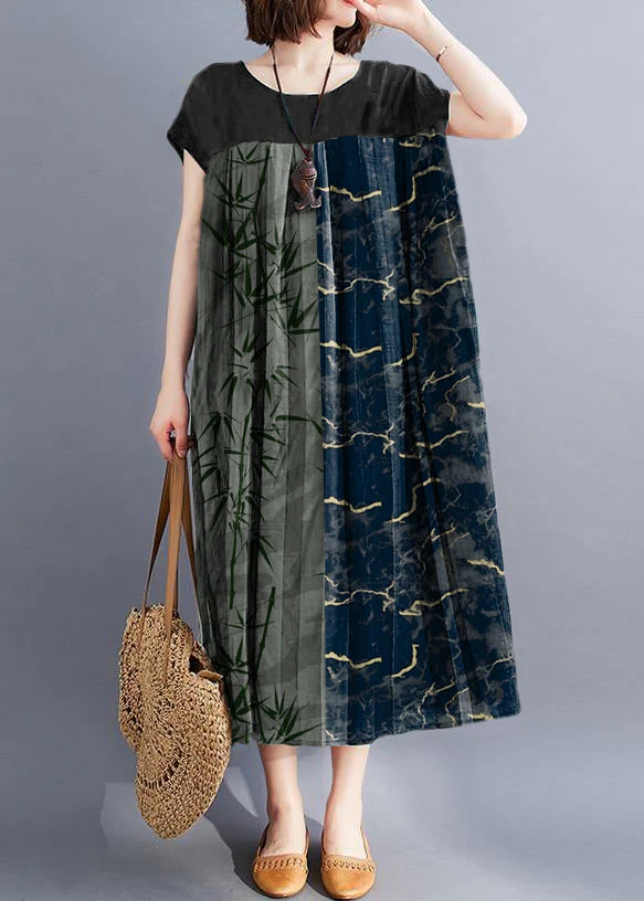 Unique blue geometry clothes o neck large hem Love summer Dresses - Image 2