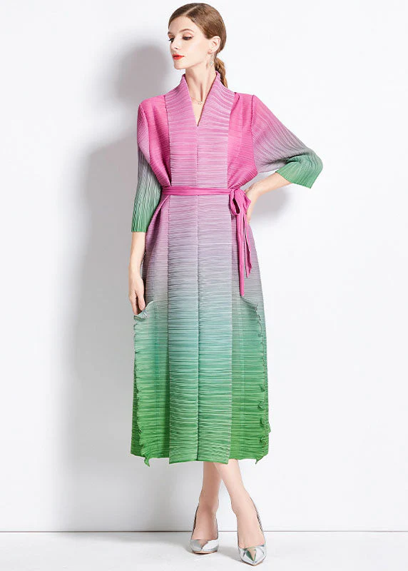 Unique Blue Gradient Ruffled Tie Waist Patchwork Chiffon Long Dress Summer - Image 2