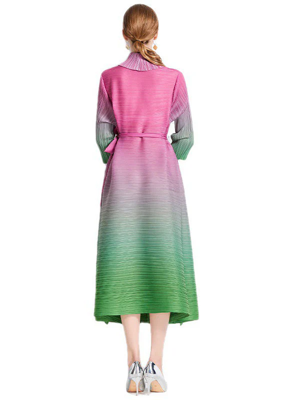 Unique Blue Gradient Ruffled Tie Waist Patchwork Chiffon Long Dress Summer - Image 5