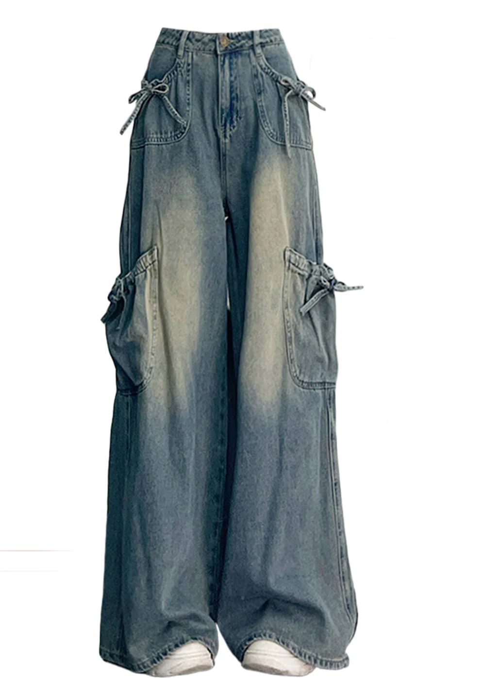 Unique Blue Oversized Pockets Denim Wide Leg Pants Spring - Image 5