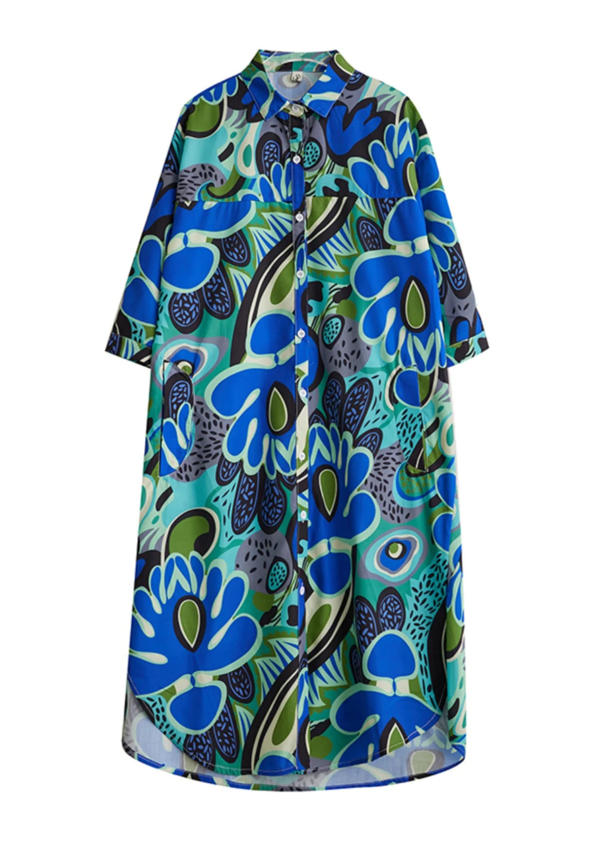 Unique Blue Peter Pan Collar Print Cotton Shirts Dresses Summer - Image 5