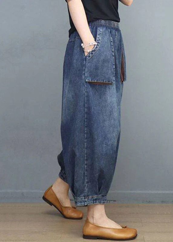 Unique Blue Pockets Patchwork Lantern Jeans Summer - Image 4
