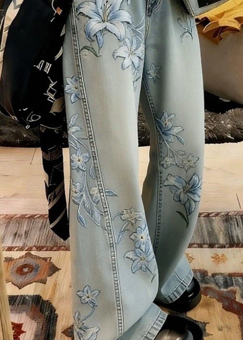 Unique Blue Pockets Print High Waist Denim Pants Spring - Image 4