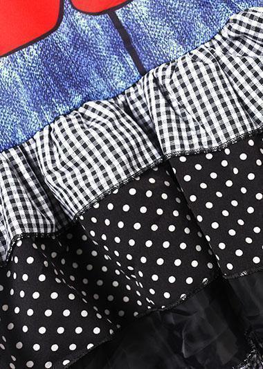 Unique blue prints Cotton tunic dress  ruffles hem daily summer Dresses - Image 5
