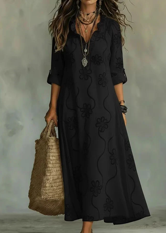 Unique Blue Ruffled Print Cotton Long Dress Summer - Image 5