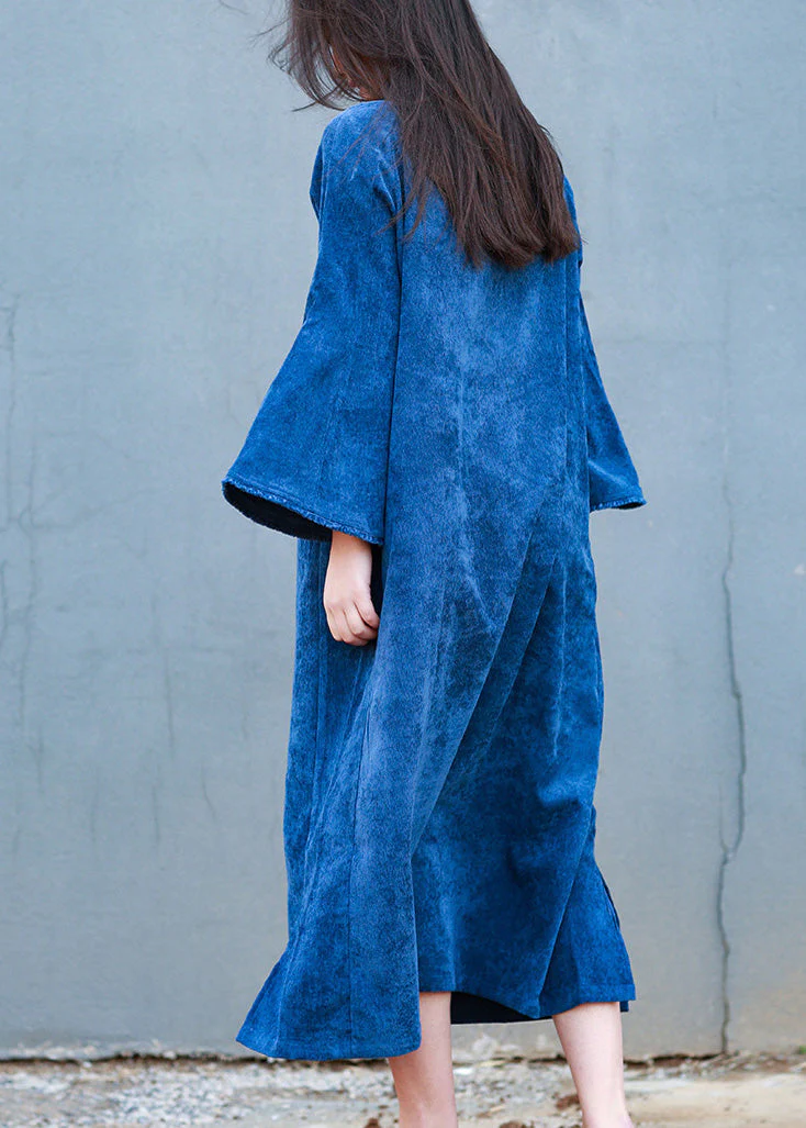 Unique Blue Stand Collar Print Button Holiday Maxi Dress Spring - Image 4