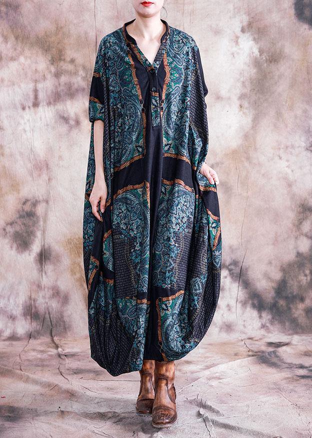 Unique blue striped clothes v neck Batwing Sleeve Maxi fall Dress - Image 2