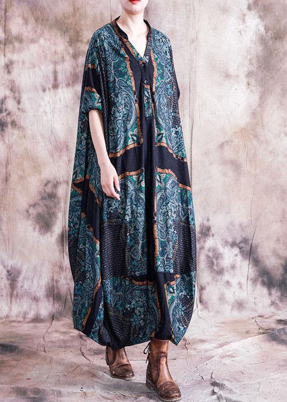 Unique blue striped clothes v neck Batwing Sleeve Maxi fall Dress - Image 3