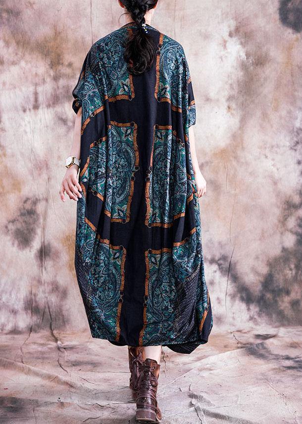 Unique blue striped clothes v neck Batwing Sleeve Maxi fall Dress - Image 4