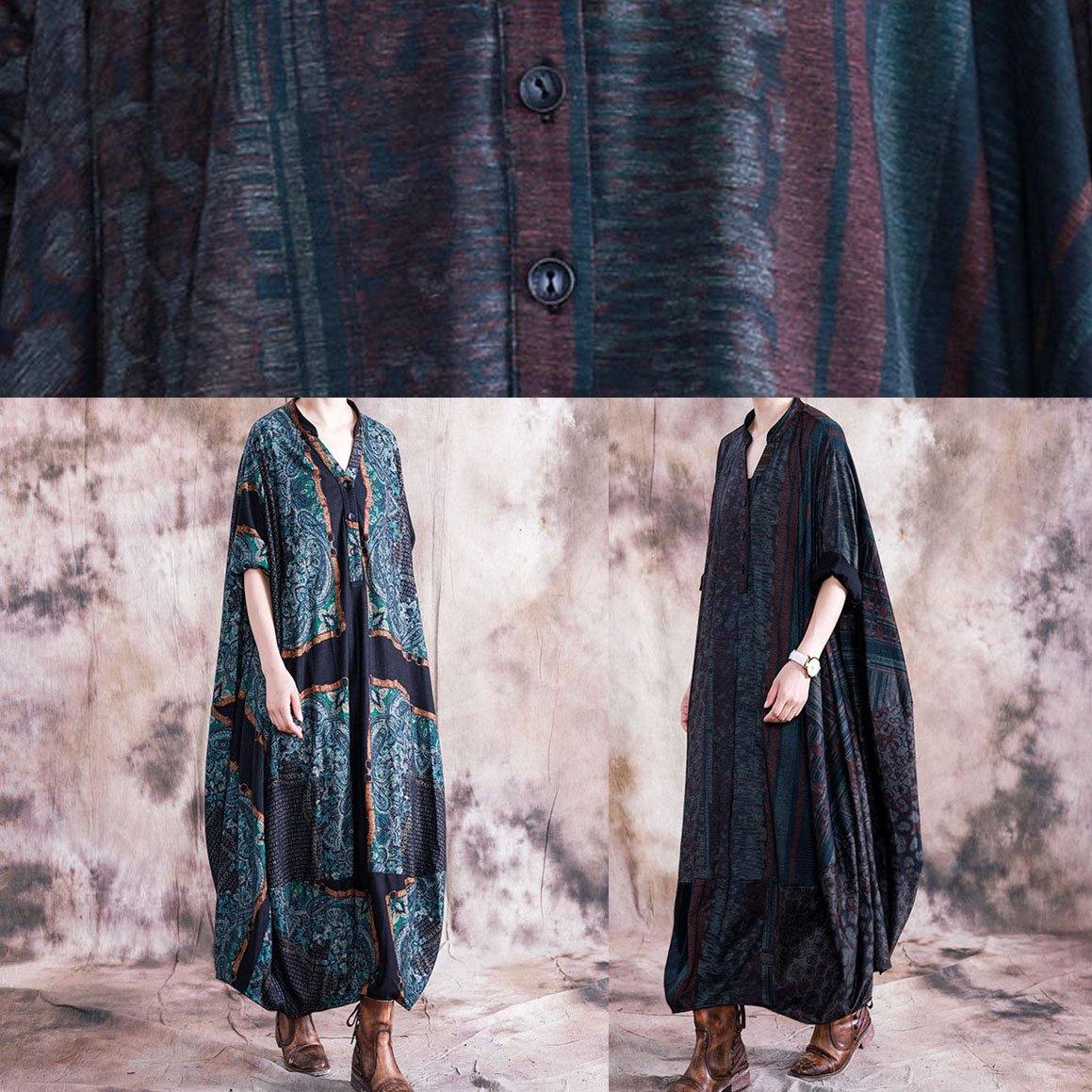 Unique blue striped clothes v neck Batwing Sleeve Maxi fall Dress - Image 5