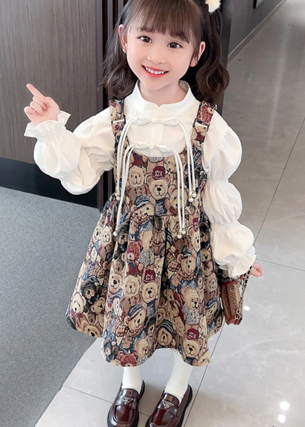 Unique Blue Tasseled Patchwork Cotton Kids Girls Dresses Sets 2 Pieces Fall - Image 2