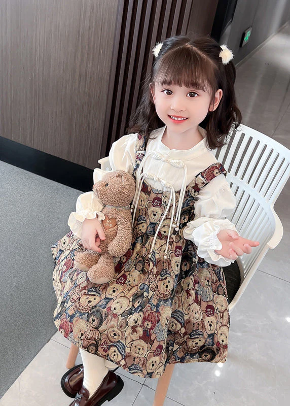 Unique Blue Tasseled Patchwork Cotton Kids Girls Dresses Sets 2 Pieces Fall - Image 4