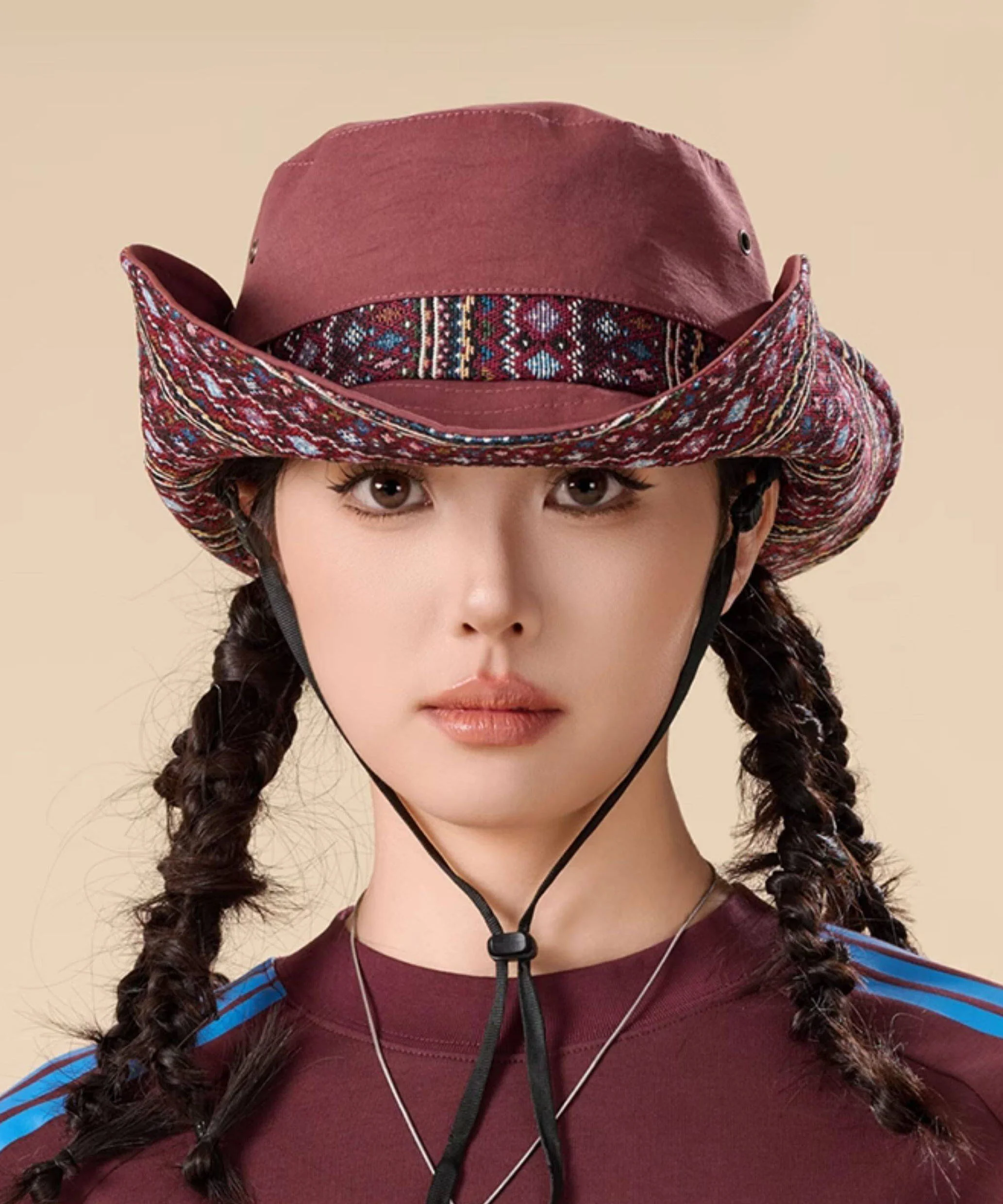 Unique Boho Khaki Outdoor Drawstring Bucket Hat - Image 4
