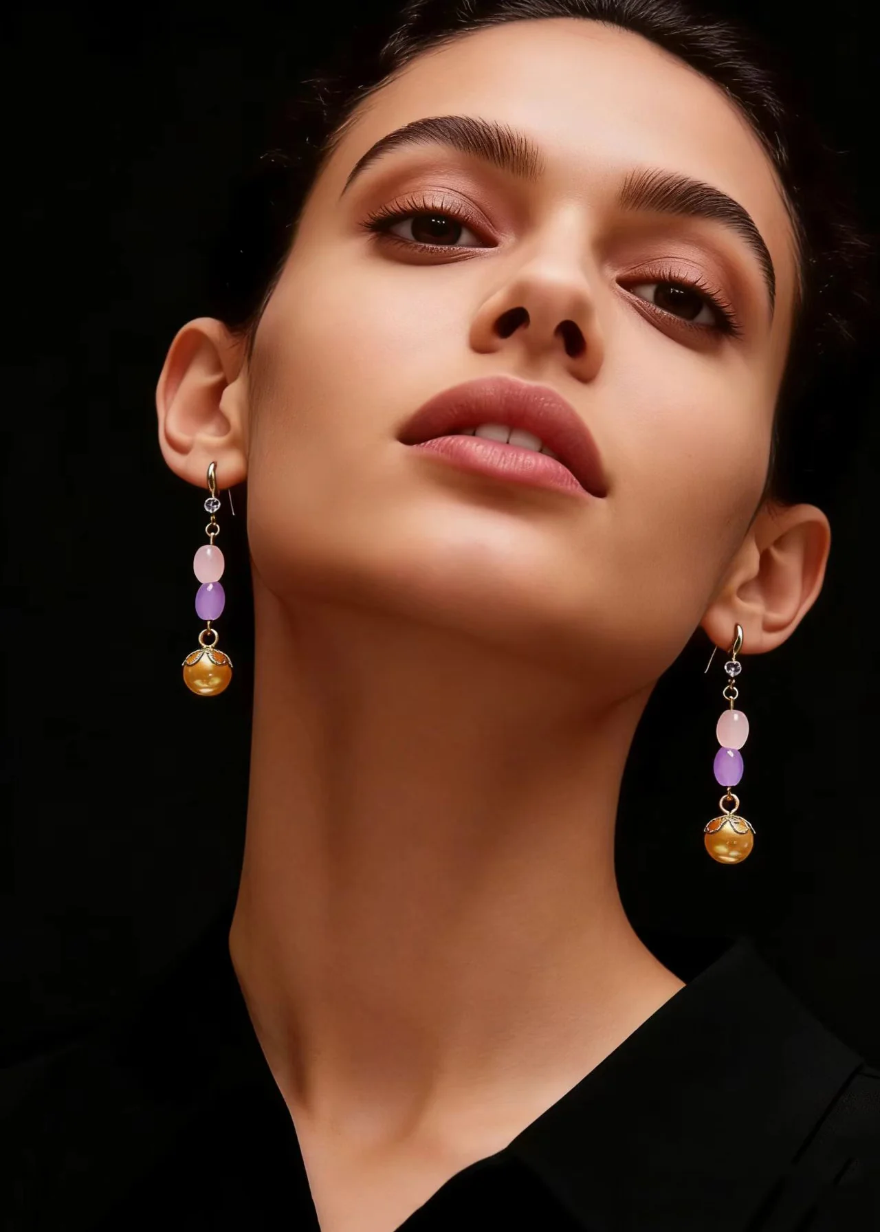 Unique Champagne Pearl Naturally Gem Stone Drop Earrings - Image 3