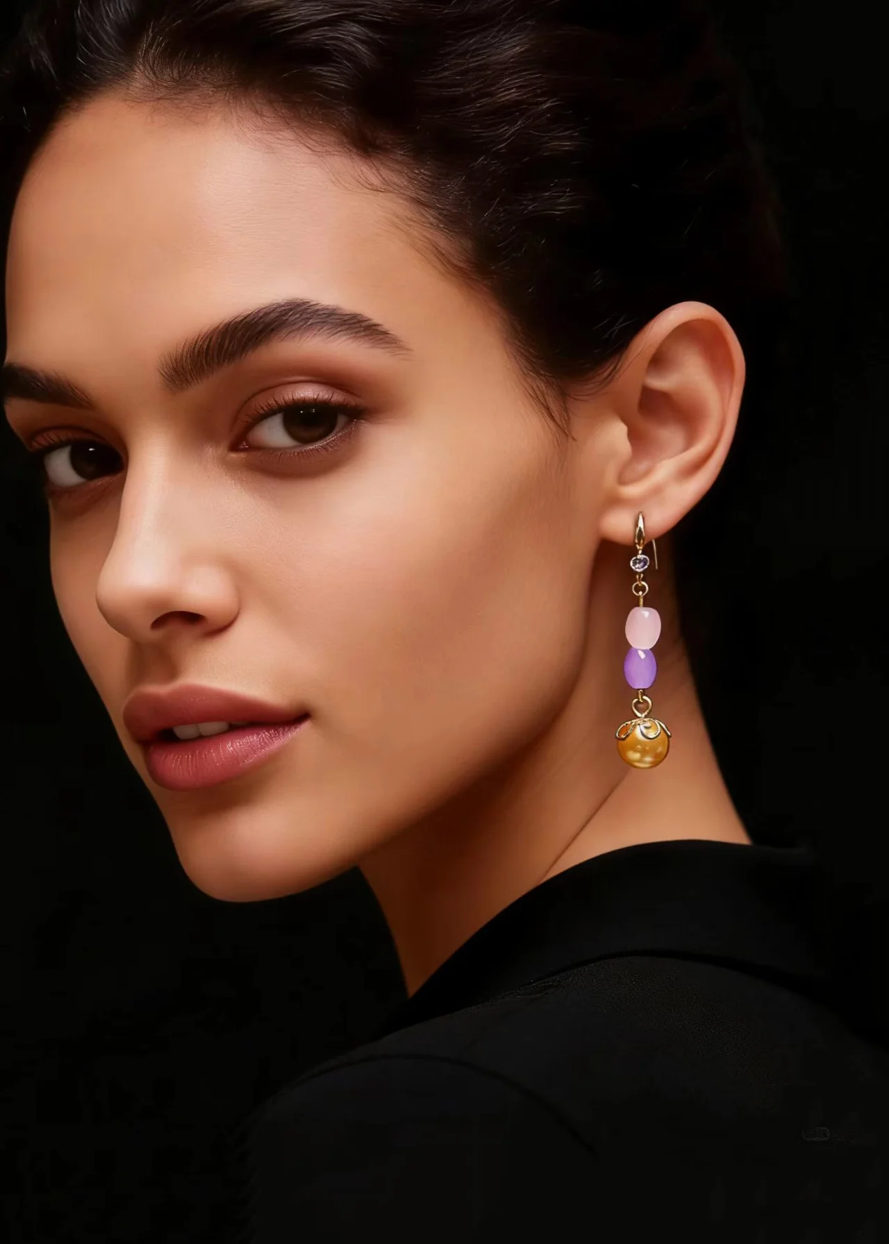 Unique Champagne Pearl Naturally Gem Stone Drop Earrings - Image 4