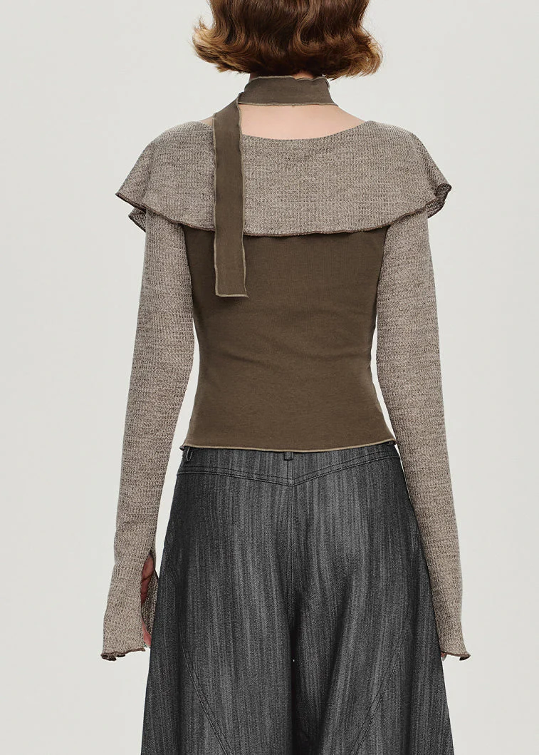 Unique Chocolate Peter Pan Collar Print Top Flare Sleeve - Image 5
