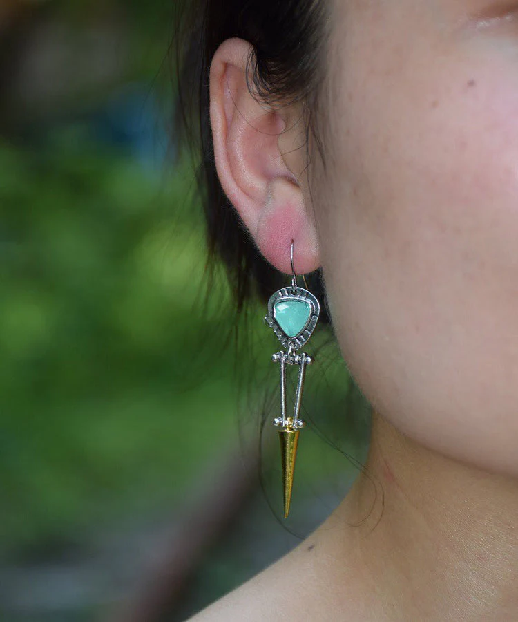 Unique Colorblock Alloy Jade Awl Drop Earrings - Image 2